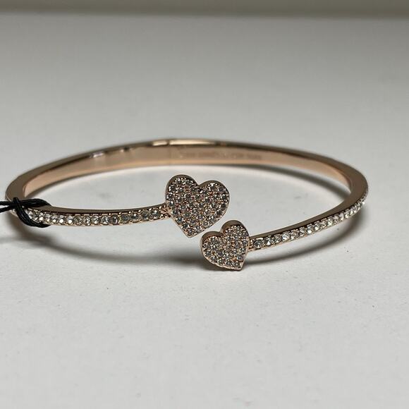 Kate Spade Yours Truly Heart Pave Open Hinge Cuff Bracelet Rose Gold Valentine - Picture 4 of 10
